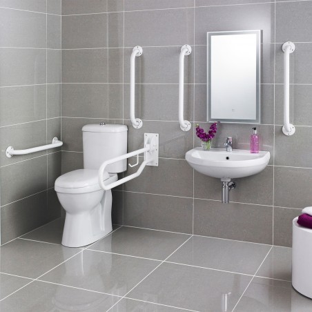 Disabled Bathroom Toilet, Basin and Grab Rails - White