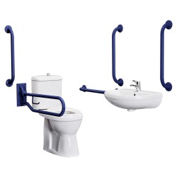Disabled Bathroom Toilet, Basin and Grab Rails - Blue