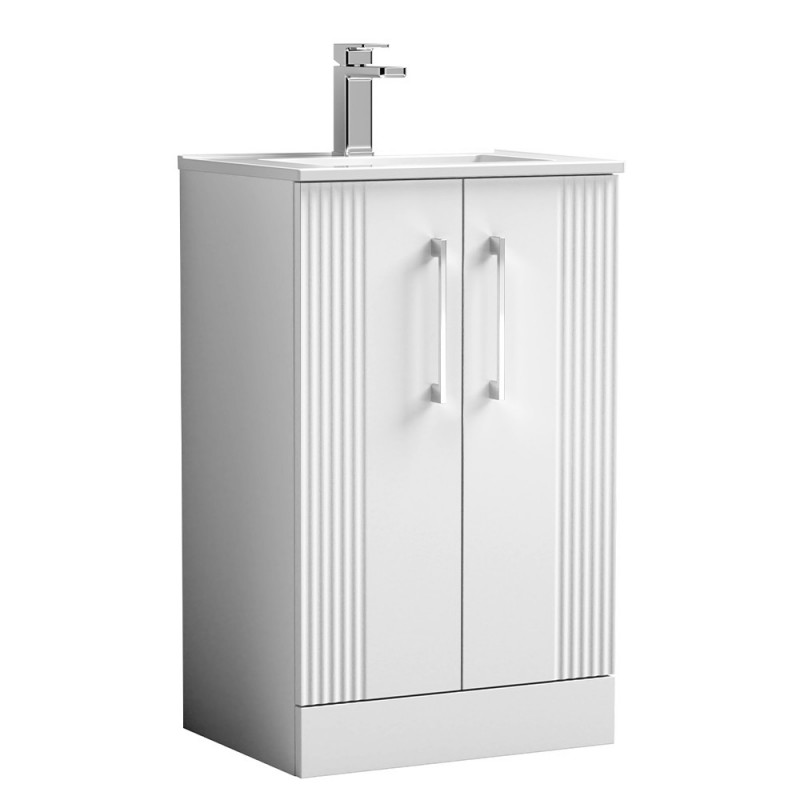 Deco 500mm Freestanding 2 Door Vanity Unit with Minimalist Basin - Satin White Deco 500mm Freestanding 2 Door Vanity Unit with Minimalist Basin - Satin White