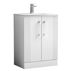 Deco 600mm Freestanding 2 Door Vanity Unit with Curved Basin - Satin White