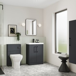 Deco 500mm Freestanding 2 Door Vanity Unit with Thin-Edge Basin - Soft Black - Insitu