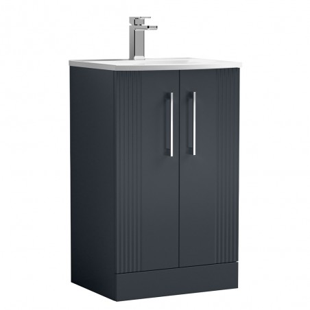 Deco 500mm Freestanding 2 Door Vanity Unit with Curved Basin - Soft Black