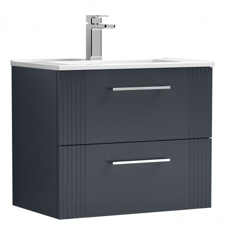 Deco 600mm Wall Hung 2 Drawer Vanity Unit with Minimalist Basin - Soft Black