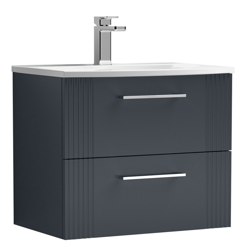 Deco 600mm Wall Hung 2 Drawer Vanity Unit with Curved Basin - Soft Black Deco 600mm Wall Hung 2 Drawer Vanity Unit with Curved Basin - Soft Black