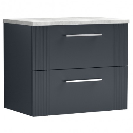 Deco 600mm Wall Hung 2 Drawer Vanity Unit with Laminate Top - Soft Black