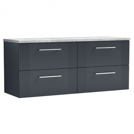 Deco 1200mm Wall Hung 4 Drawer Vanity Unit & Laminate Worktop - Soft Black/Bellato Grey