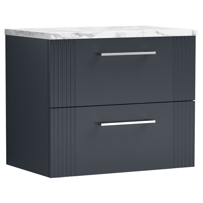 Deco 600mm Wall Hung 2 Drawer Vanity Unit & Laminate Worktop - Soft Black/Carrera Marble Deco 600mm Wall Hung 2 Drawer Vanity Unit & Laminate Worktop - Soft Black/Carrera Marble