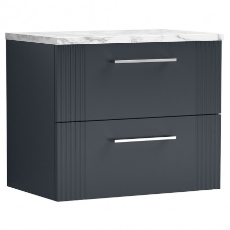 Deco 600mm Wall Hung 2 Drawer Vanity Unit & Laminate Worktop - Soft Black/Carrera Marble