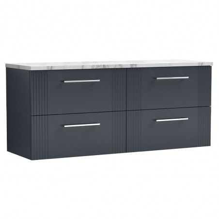 Deco 1200mm Wall Hung 4 Drawer Vanity Unit & Laminate Worktop - Soft Black/Carrera Marble