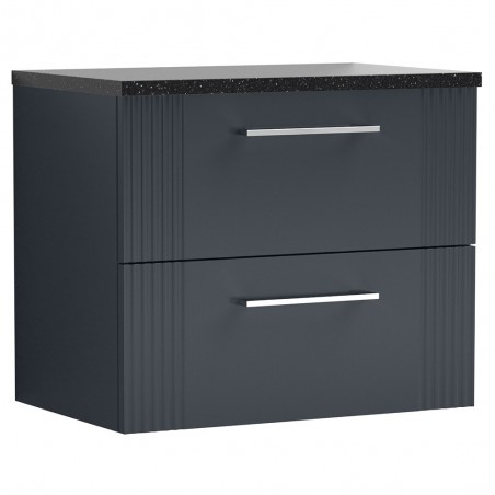 Deco 600mm Wall Hung 2 Drawer Vanity Unit with Laminate Top - Soft Black