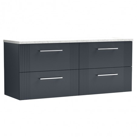 Deco 1200mm Wall Hung 4 Drawer Vanity Unit & Laminate Worktop - Soft Black/Sparkle White