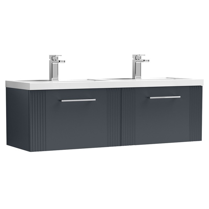Deco 1200mm Wall Hung 2 Drawer Vanity Unit with Double Basin - Soft Black Deco 1200mm Wall Hung 2 Drawer Vanity Unit with Double Basin - Soft Black