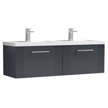 Deco 1200mm Wall Hung 2 Drawer Vanity Unit with Double Basin - Soft Black