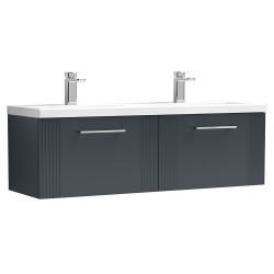 Deco 1200mm Wall Hung 2 Drawer Vanity Unit with Double Basin - Soft Black