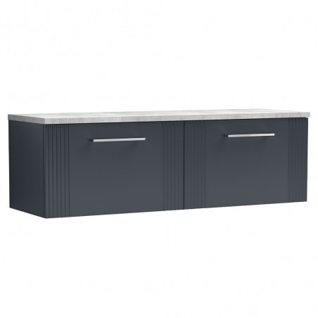 Deco 1200mm Wall Hung 2 Drawer Vanity Unit & Laminate Worktop - Soft Black/Bellato Grey