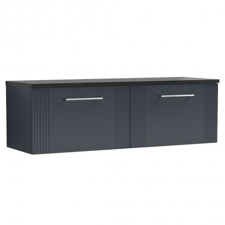 Deco 1200mm Wall Hung 2 Drawer Vanity Unit & Laminate Worktop - Soft Black/Sparkle Black