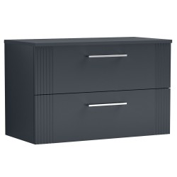 Deco 800mm Wall Hung 2 Drawer Vanity Unit with Worktop - Soft Black