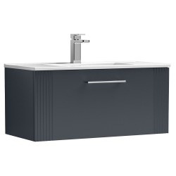 Deco 800mm Wall Hung Single Drawer Vanity Unit with Minimalist Basin - Soft Black