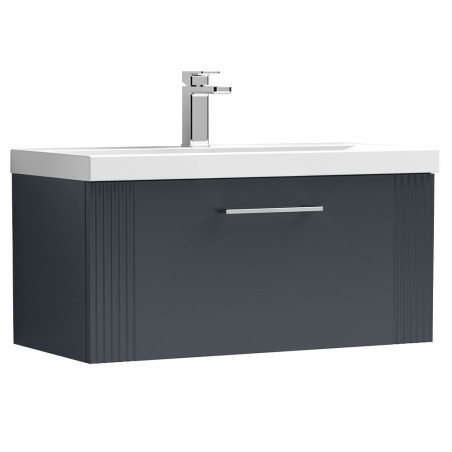 Deco 800mm Wall Hung Single Drawer Vanity Unit with Thin-Edge Basin - Soft Black