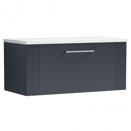 Deco 800mm Wall Hung Single Drawer Vanity Unit with Laminate Top - Soft Black