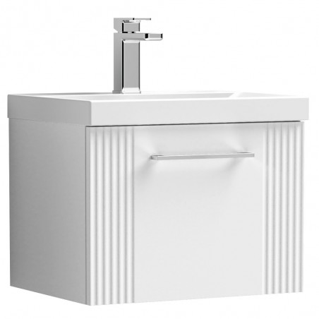 Deco 500mm Wall Hung Single Drawer Vanity Unit with Mid-Edge Basin - Satin White