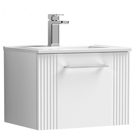 Deco 500mm Wall Hung Single Drawer Vanity Unit with Minimalist Basin - Satin White