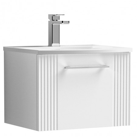 Deco 500mm Wall Hung Single Drawer Vanity Unit with Curved Basin - Satin White