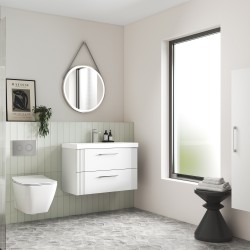 Deco 500mm Wall Hung 2 Drawer Vanity Unit with Mid-Edge Basin - Satin White - Insitu