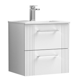 Deco 500mm Wall Hung 2 Drawer Vanity Unit with Minimalist Basin - Satin White