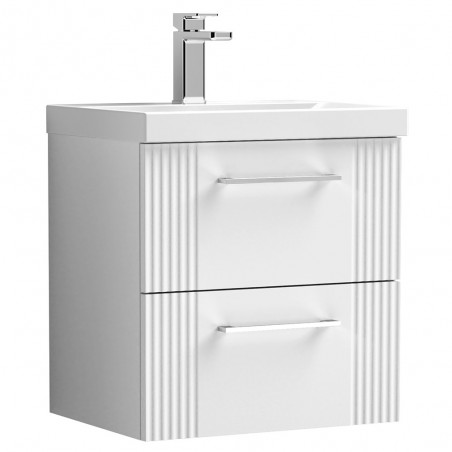 Deco 500mm Wall Hung 2 Drawer Vanity Unit with Thin-Edge Basin - Satin White