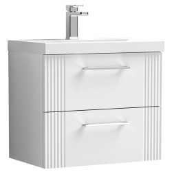 Deco 600mm Wall Hung 2 Drawer Vanity Unit with Mid-Edge Basin - Satin White