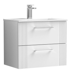 Deco 600mm Wall Hung 2 Drawer Vanity Unit with Minimalist Basin - Satin White