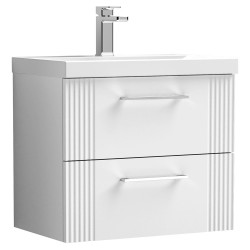 Deco 600mm Wall Hung 2 Drawer Vanity Unit with Thin-Edge Basin - Satin White