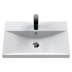 Deco 600mm Wall Hung 2 Drawer Vanity Unit with Thin-Edge Basin - Satin White - Insitu