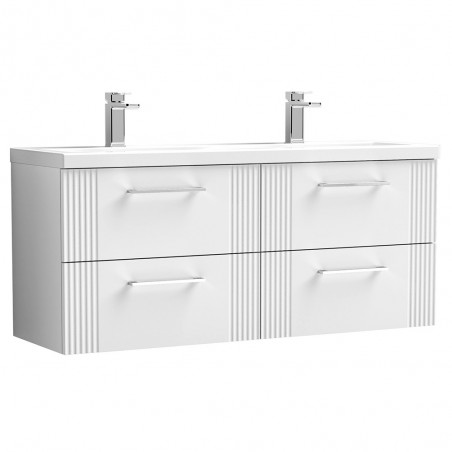 Deco 1200mm Wall Hung 4 Drawer Vanity Unit with Double Basin - Satin White