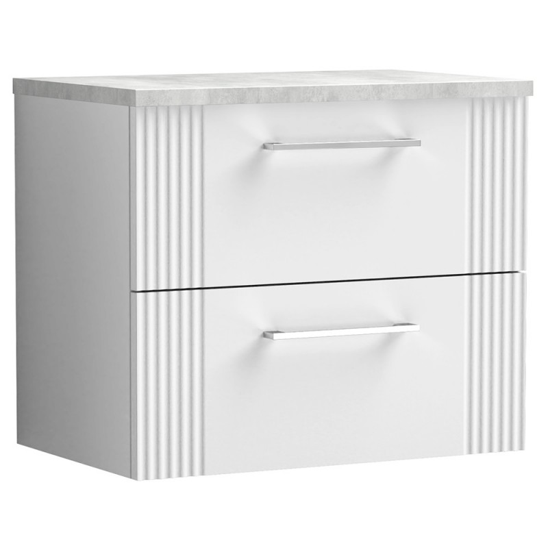 Deco 600mm Wall Hung 2 Drawer Vanity Unit with Laminate Top - Satin White Deco 600mm Wall Hung 2 Drawer Vanity Unit with Laminate Top - Satin White