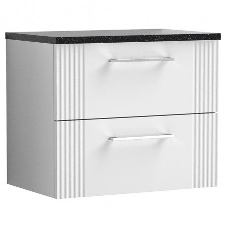 Deco 600mm Wall Hung 2 Drawer Vanity Unit with Laminate Top - Satin White