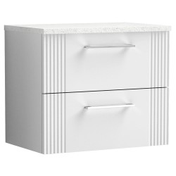Deco 600mm Wall Hung 2 Drawer Vanity Unit with Laminate Top - Satin White