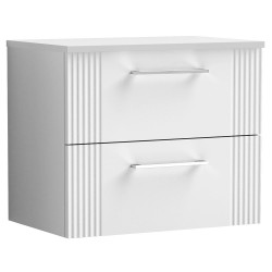 Deco 600mm Wall Hung 2 Drawer Vanity Unit with Worktop - Satin White