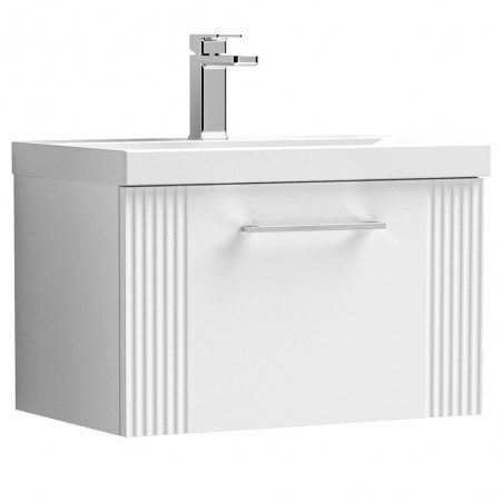 Deco 600mm Wall Hung Single Drawer Vanity Unit with Mid-Edge Basin - Satin White