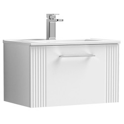 Deco 600mm Wall Hung Single Drawer Vanity Unit with Minimalist Basin - Satin White