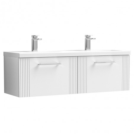 Deco 1200mm Wall Hung 2 Drawer Vanity Unit with Double Basin - Satin White