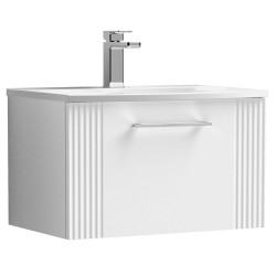 Deco 600mm Wall Hung Single Drawer Vanity Unit with Curved Basin - Satin White