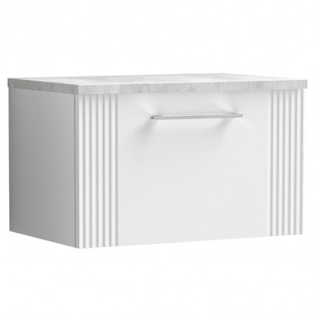 Deco 600mm Wall Hung Single Drawer Vanity Unit with Laminate Top - Satin White