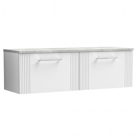 Deco 1200mm Wall Hung 2 Drawer Vanity Unit & Laminate Worktop - Satin White/Bellato Grey