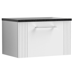 Deco 600mm Wall Hung Single Drawer Vanity Unit with Laminate Top - Satin White