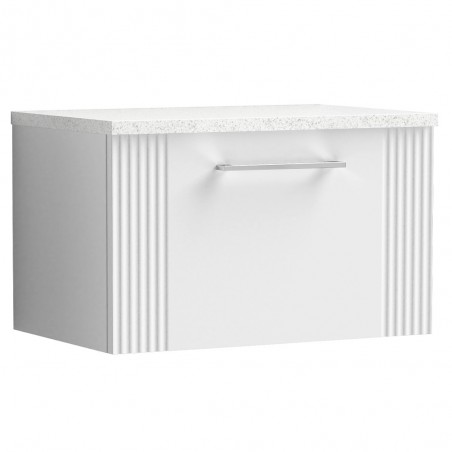 Deco 600mm Wall Hung Single Drawer Vanity Unit with Laminate Top - Satin White