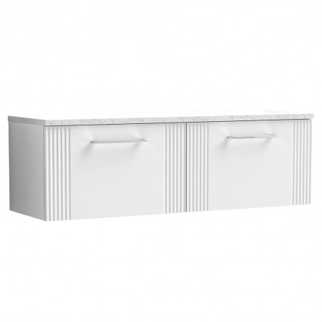 Deco 1200mm Wall Hung 2 Drawer Vanity Unit & Laminate Worktop - Satin White/Sparkle White