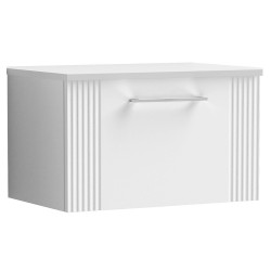 Deco 600mm Wall Hung Single Drawer Vanity Unit with Worktop - Satin White
