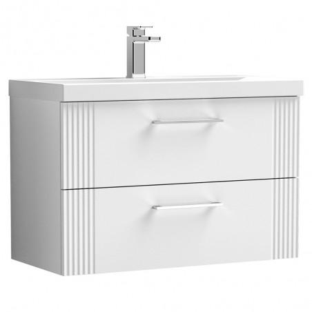 Deco 800mm Wall Hung 2 Drawer Vanity Unit with Mid-Edge Basin - Satin White